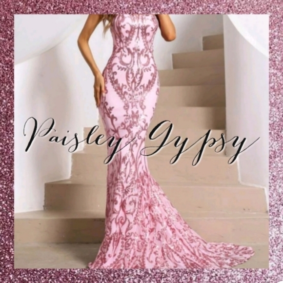 PINK MERMAID FLORAL EMBROIDERED PREMIUM BRAND AND QUALITY DRESS - Picture 7 of 16